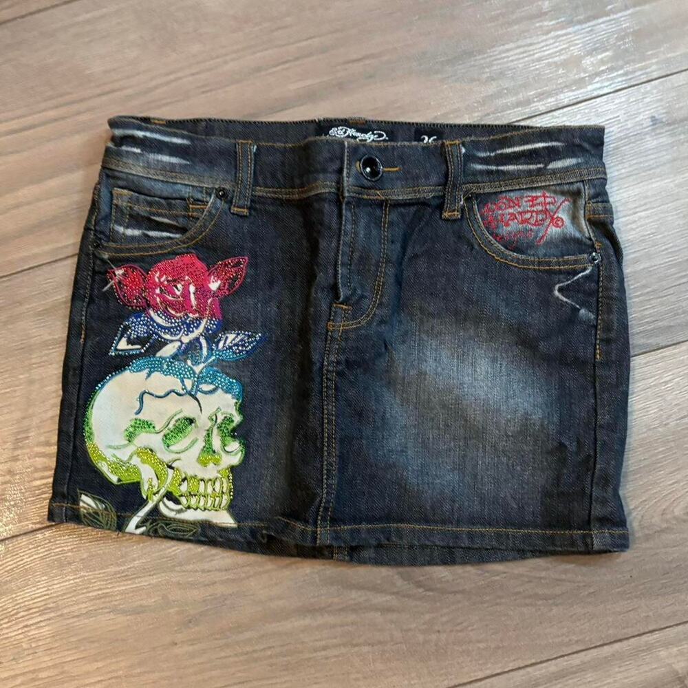 Y2k ed hardy jean skirt